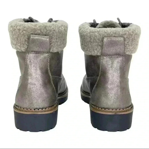 Size 8 - Esprit Candis Grey Faux Leather Faux Fur Trim Womens Ankle Boots - Picture 10 of 16